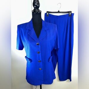 VINTAGE Elegant Blue Women's 2 Piece Pants Suit